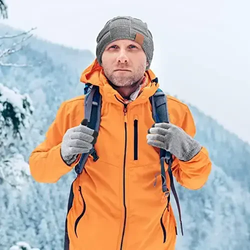Geyoga 4 Pack Erkaklar uchun Qishki Shapkalar Beanie va Qo'lqoplar To'plami, Qishki Yumshoq Beanie Shlyapa Issiq Qo'lqoplar Astarli Trikotaj Qalin - 5