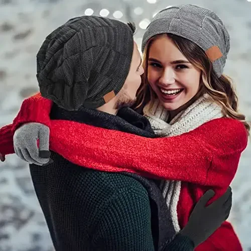 Geyoga 4 Pack Erkaklar uchun Qishki Shapkalar Beanie va Qo'lqoplar To'plami, Qishki Yumshoq Beanie Shlyapa Issiq Qo'lqoplar Astarli Trikotaj Qalin - 6