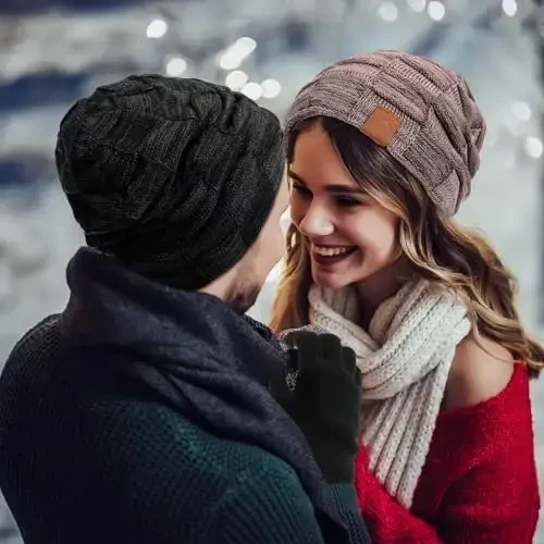 Geyoga 4 Pack Erkaklar uchun Qishki Shlyapalar Beanie va Qo'lqoplar To'plami, Qishki Yumshoq Beanie Shlyapa Issiq Qo'lqoplar Astarli Trikotaj Qalin - 6