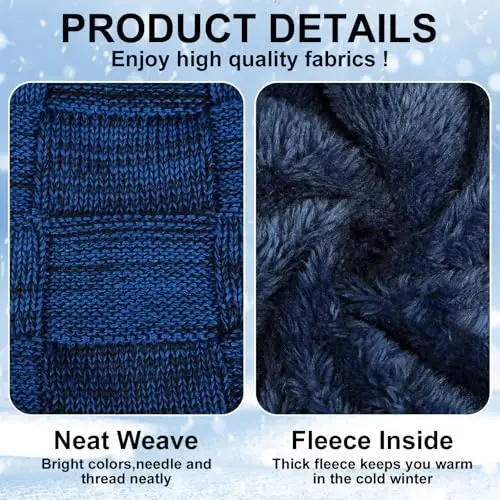 Geyoga 4 Pack Erkaklar uchun Qishki Shlyapalar To'plami Beanie va Qo'lqoplar To'plami, Qishki Yumshoq Beanie Shlyapa Issiq Qo'lqoplar Astarlı Trikotaj Qalin - 3