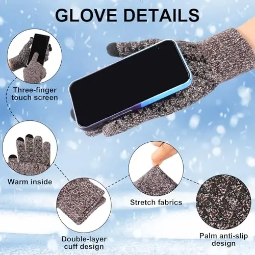 Geyoga 4 Pack Winter Hats for Men Beanie and Gloves Set, Winter Slouchy Beanie Hat Warm Gloves Lined Knit Thick - 4