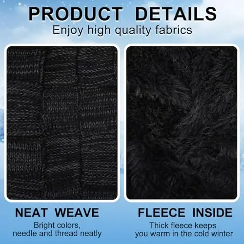 Geyoga 4 Pack Winter Hats for Men Beanie and Gloves Set, Winter Slouchy Beanie Hat Warm Gloves Lined Knit Thick - 3