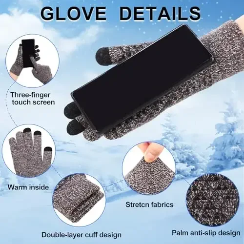 Geyoga 4 Pack Winter Hats for Men Beanie and Gloves Set, Winter Slouchy Beanie Hat Warm Gloves Lined Knit Thick - 4