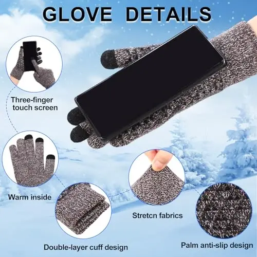 Geyoga 4 Pack Winter Hats for Men Beanie and Gloves Set, Winter Slouchy Beanie Hat Warm Gloves Lined Knit Thick - 4