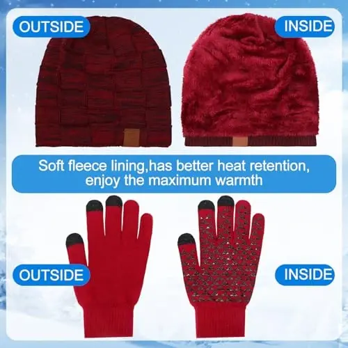 Geyoga 4 Pack Winter Hats for Men Beanie and Gloves Set, Winter Slouchy Beanie Hat Warm Gloves Lined Knit Thick - 5