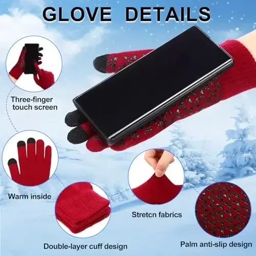 Geyoga 4 Pack Winter Hats for Men Beanie and Gloves Set, Winter Slouchy Beanie Hat Warm Gloves Lined Knit Thick - 4