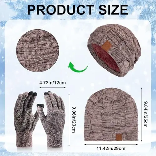 Geyoga 4 Pack Winter Hats for Men Beanie and Gloves Set, Winter Slouchy Beanie Hat Warm Gloves Lined Knit Thick - 2