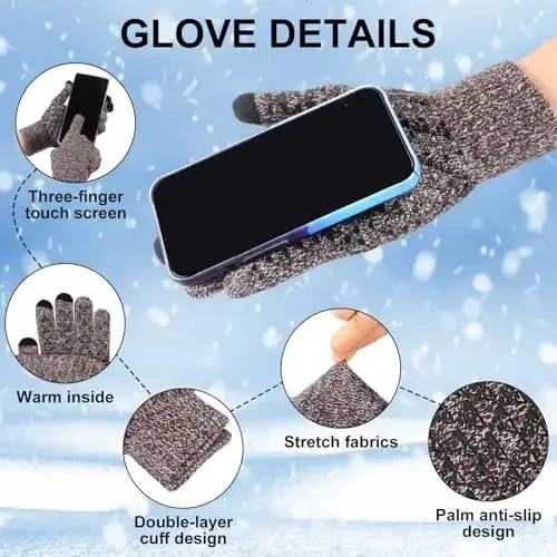 Geyoga 4 Pack Winter Hats for Men Beanie and Gloves Set, Winter Slouchy Beanie Hat Warm Gloves Lined Knit Thick - 4