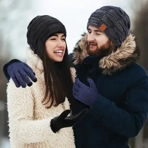 Geyoga erkaklar uchun 4 dona qishki shapka, Beanie va qo'lqoplar to'plami, qishki yumshoq shapka, iliq qo'lqoplar, trikotaj qalin - 6