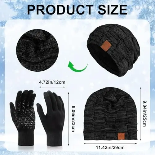 Geyoga 4 Pack Winter Hats for Men Beanie and Gloves Set, Winter Slouchy Beanie Hat Warm Gloves Lined Knit Thick - 2