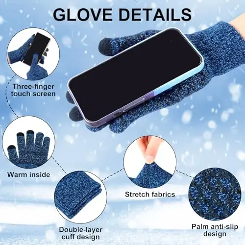 Geyoga 4 Pack Winter Hats for Men Beanie and Gloves Set, Winter Slouchy Beanie Hat Warm Gloves Lined Knit Thick - 4