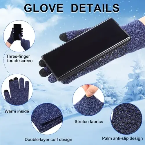 Geyoga 4 Pack Winter Hats for Men Beanie and Gloves Set, Winter Slouchy Beanie Hat Warm Gloves Lined Knit Thick - 4