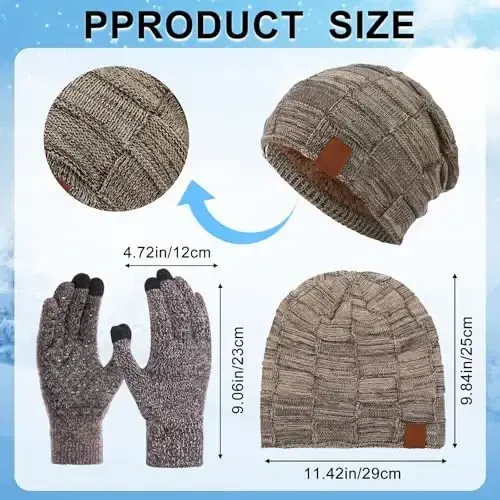 Geyoga 4 Pack Winter Hats for Men Beanie and Gloves Set, Winter Slouchy Beanie Hat Warm Gloves Lined Knit Thick - GEYOGA (1)