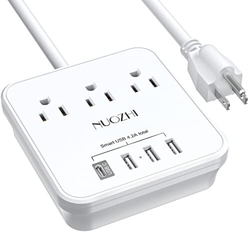 Gezi Essentials, 3 Çıkışlı ve 4 USB Bağlantı Noktası (1 USB C) ile 6 Ft Güç Şeridi, Gemi, Seyahat, Ev Ofisi İçin Aşırı Akım Koruyucusuz, ETL Onaylı, Beyaz - 1