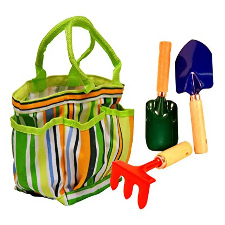 G&F Justforkids Garden Tools Set with Canvas Tote Hand, Rake, Shovel & Trowel,1 Pack, Metal Material- - 8