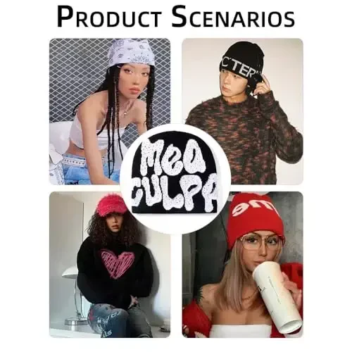 GFLPO MEA Culpa Beanie Y2k Beanie Women Beanies Y2k Hat Graphic Beanies Winter Hat Knit Skull Cap Knitted Cap Y2k Accessories - 4