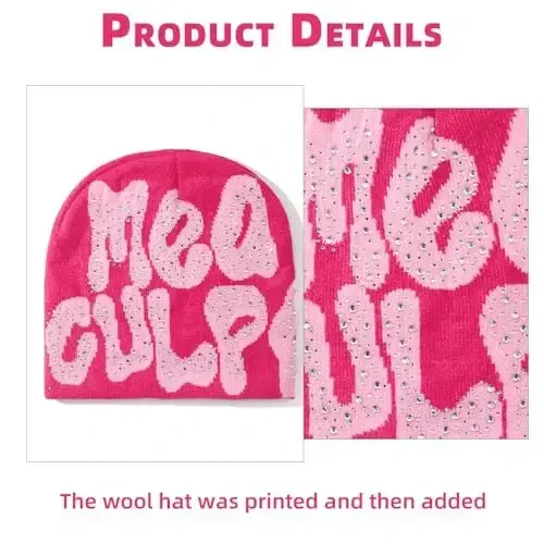 GFLPO MEA Culpa Beanie Y2k Beanie Women Beanies Y2k Hat Graphic Beanies Winter Hat Knit Skull Cap Knitted Cap Y2k Accessories - 3