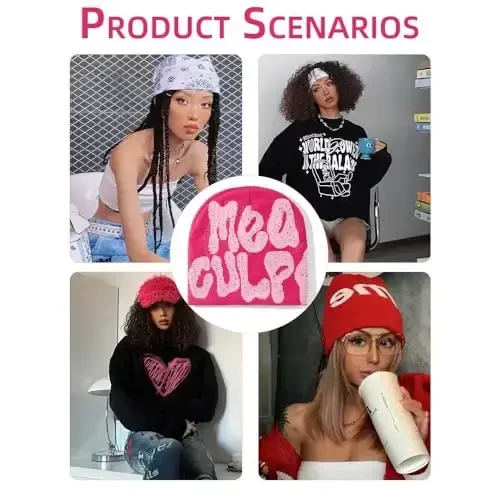 GFLPO MEA Culpa Beanie Y2k Beanie Women Beanies Y2k Hat Graphic Beanies Winter Hat Knit Skull Cap Knitted Cap Y2k Accessories - 5