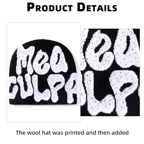 GFLPO MEA Culpa Beanie Y2k Beanie Women Beanies Y2k Hat Graphic Beanies Winter Hat Knit Skull Cap Knitted Cap Y2k Accessories - 3