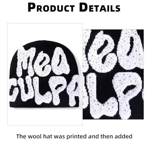 GFLPO MEA Culpa Beanie Y2k Beanie Women Beanies Y2k Hat Graphic Beanies Winter Hat Knit Skull Cap Knitted Cap Y2k Accessories - 3