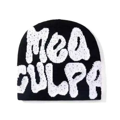 GFLPO MEA Culpa Beanie Y2k Beanie Women Beanies Y2k Hat Graphic Beanies Winter Hat Knit Skull Cap Knitted Cap Y2k Accessories - GFLPO