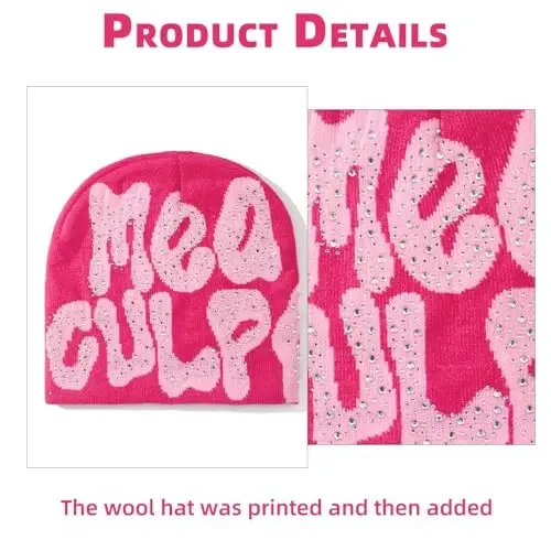 GFLPO MEA Culpa Beanie Y2k Beanie Women Beanies Y2k Hat Graphic Beanies Winter Hat Knit Skull Cap Knitted Cap Y2k Accessories - 3