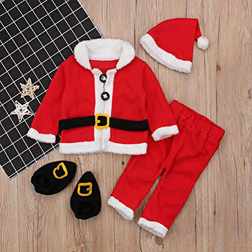 ggudd Baby Boys Christmas Coats Tops+Pants+Hat+Socks 4 Pieces Santa Clothes Sets - 3