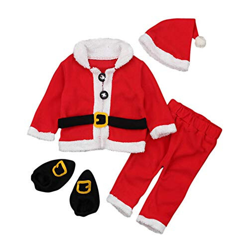 ggudd Bebek Erkek Noel Montları Üstler+Pantolonlar+Şapka+Çoraplar 4 Parça Noel Baba Kıyafet Setleri - 1