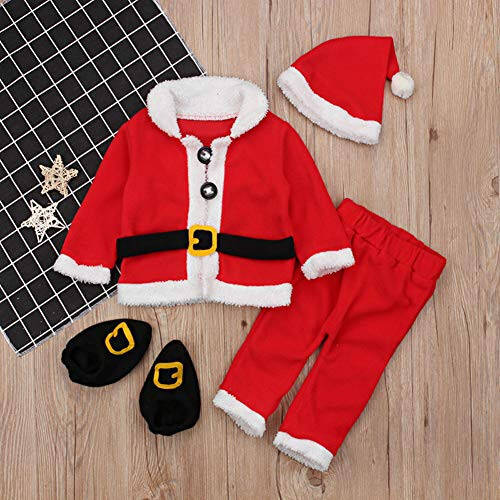 ggudd Bebek Erkek Noel Montları Üstler+Pantolonlar+Şapka+Çoraplar 4 Parça Noel Baba Kıyafet Setleri - 3