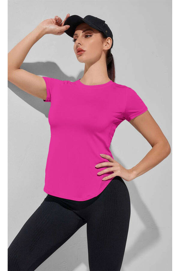Ghassy Co. Ayollar uchun Dry Fit Running Yoga Tez Quriydi Namlikni Yutadigan To'rli Yonli Havoni O'tkazuvchi Sport T-shirt - 4