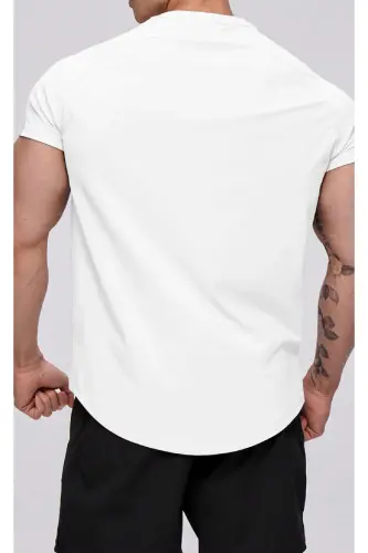 Ghassy Co. Erkek Running Sports Reglan Oval Kesim Penye T-shirt - BEYAZ - GHASSY CO (1)