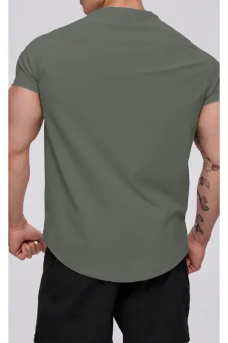 Ghassy Co. Erkek Running Sports Reglan Oval Kesim Penye T-shirt - HAKİ - GHASSY CO (1)