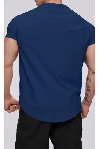 Ghassy Co. Erkek Running Sports Reglan Oval Kesim Penye T-shirt - LACİVERT - GHASSY CO (1)
