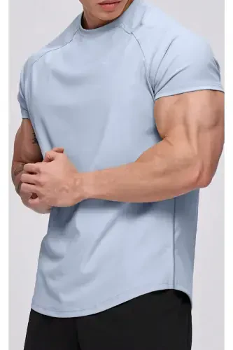 Ghassy Co. Erkek Running Sports Reglan Oval Kesim Penye T-shirt-AÇIK GRİ - 1