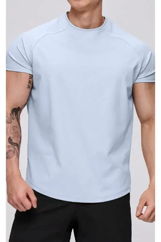 Ghassy Co. Erkek Running Sports Reglan Oval Kesim Penye T-shirt-AÇIK GRİ - 3