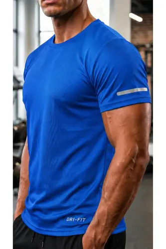 Ghassy Co. Erkek Nem Emici Hızlı Kuruma Atletik Teknik Performans Spor T-shirt-MAVİ - GHASSY CO (1)