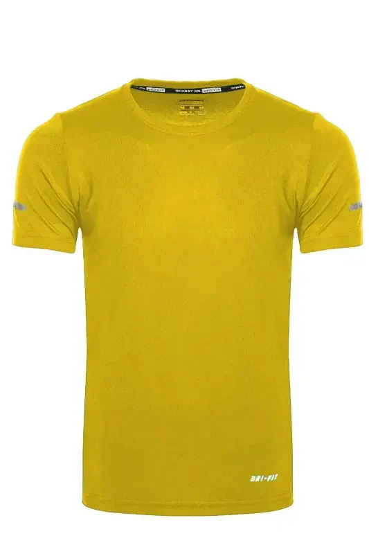 Ghassy Co. Erkek Nem Emici Hızlı Kuruma Atletik Teknik Performans Spor T-shirt-SARI - 2