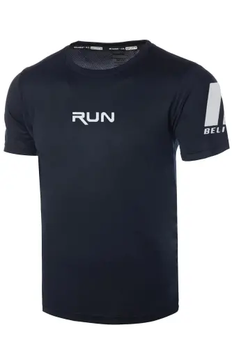 Ghassy Co. Erkek Nem Emici Hızlı Kuruma Performans Running Spor T-shirt - LACİVERT - 1