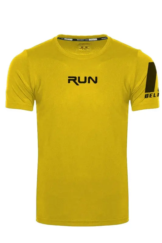 Ghassy Co. Erkek Nem Emici Hızlı Kuruma Performans Running Spor T-shirt - SARI - 2