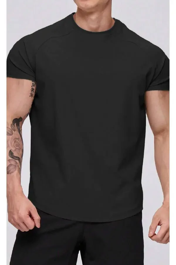 Ghassy Co. Erkek Running Sports Reglan Oval Kesim Penye T-shirt-SİYAH - 3