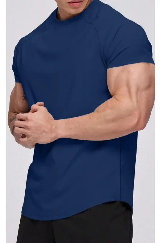 Ghassy Co. Erkek Running Sports Reglan Oval Kesim Penye T-shirt-LACİVERT - 1
