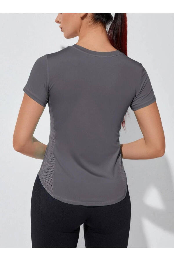 Ghassy Co. Kadın Dry Fit Running Yoga Hızlı Kuruma Nem Emici Yanları Fileli Hava Alabilen Spor T-shi - FÜME - 12