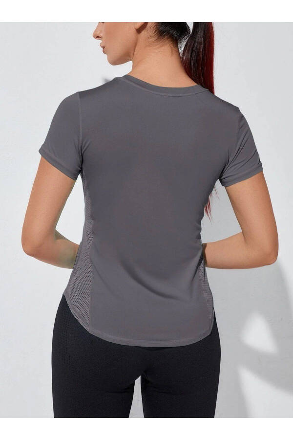 Ghassy Co. Kadın Dry Fit Running Yoga Hızlı Kuruma Nem Emici Yanları Fileli Hava Alabilen Spor T-shi - FÜME - 6