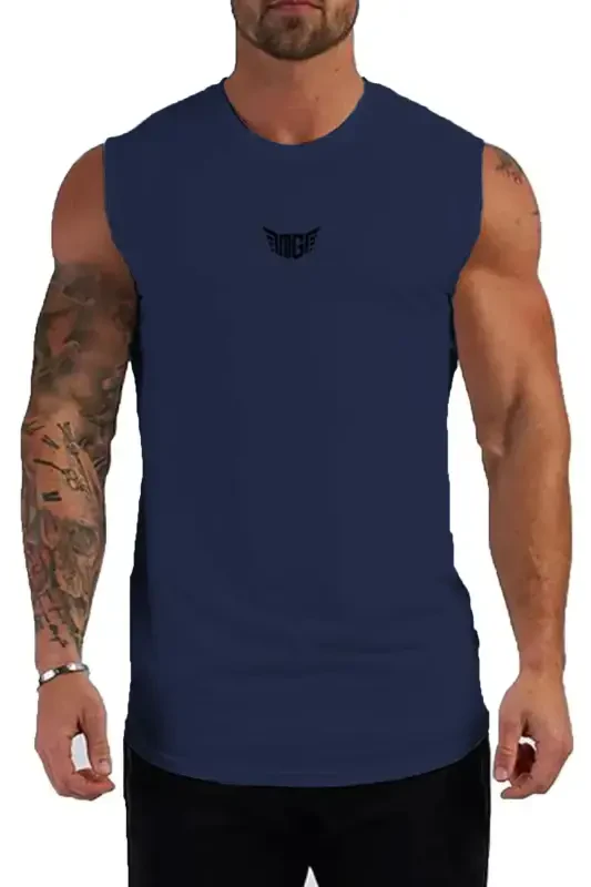 Ghassy Co Men Moisture Wicking Quick Dry Athletic Tech Performance Workout Sleeveless T-shirt-Navy Blue - 1