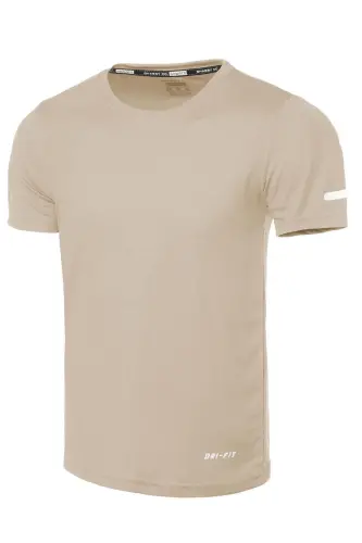 Ghassy Co. Men's Moisture Wicking Quick Dry Athletic Tech Performance Sports T-shirt-BEIGE 