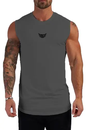 Ghassy Co Men's Moisture Wicking Quick Dry Athletic Tech Performance Workout Tank Top-Dark Grey 