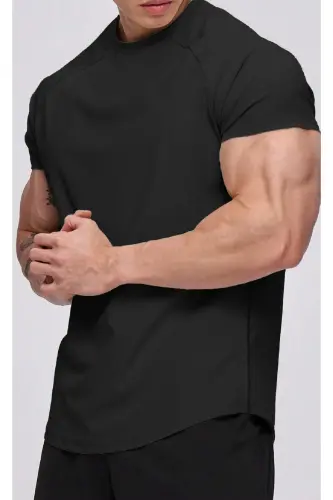 Ghassy Co. Men's Running Sports Raglan Oval Cut Cotton T-shirt 