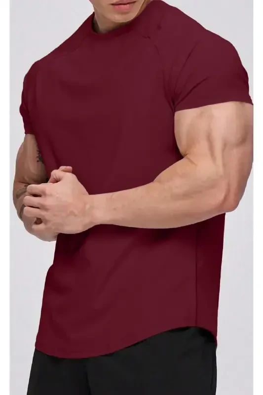 Ghassy Co. Men's Running Sports Raglan Oval Cut Jersey T-shirt-BURGUNDY - GHASSY CO