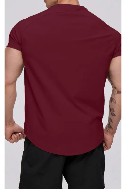 Ghassy Co. Men's Running Sports Raglan Oval Cut Jersey T-shirt-BURGUNDY - 2