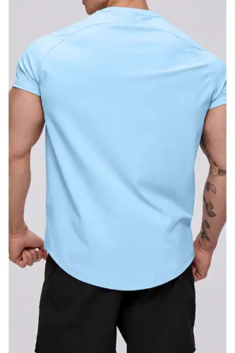 Ghassy Co. Men's Running Sports Raglan Oval Cut Jersey T-shirt - LIGHT BLUE - 2
